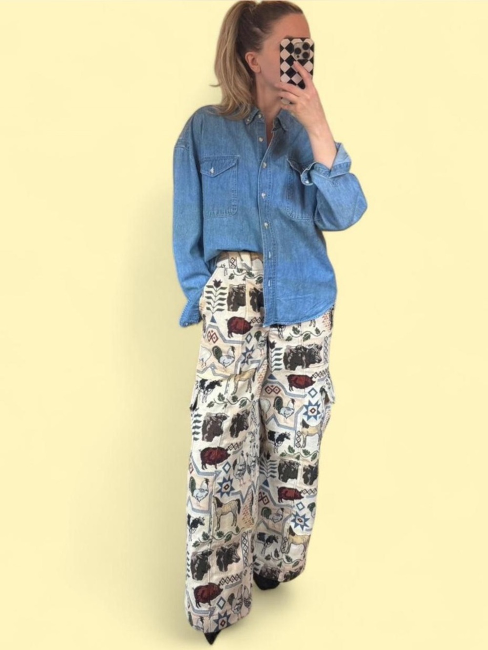 Handmade Western High Waisted Cargo Pant with Animal Print